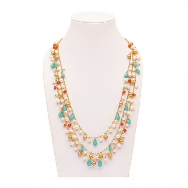 DCA Women's White,Green & Golden Multi-Strand Glass and Metal Necklace (4414) Glass, Metal Necklace