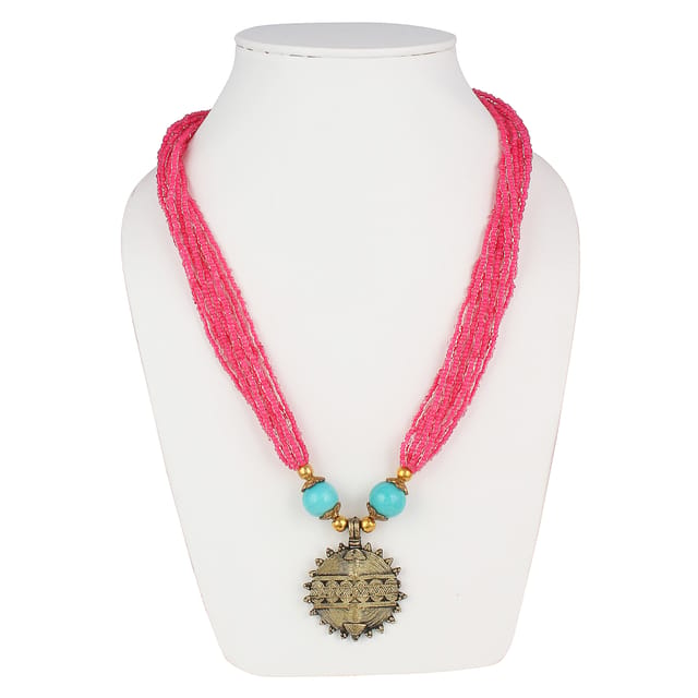 DCA Dca Pink, Gold Glass, Brass Necklace For Women (4451 ) Glass, Brass Necklace
