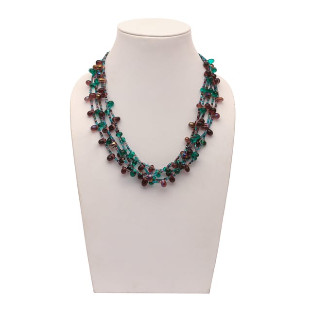 DCA Women's Green & Brown Multi-Strand Glass Necklace (4418) Glass Necklace (DC4418NK)