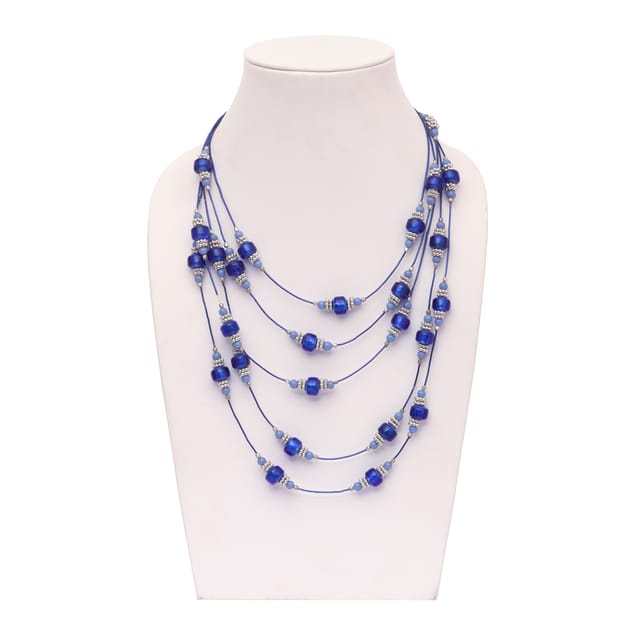 DCA Women's Blue & Silver Multi-Strand Glass Necklace (4435) Glass Necklace (DC4435NK)