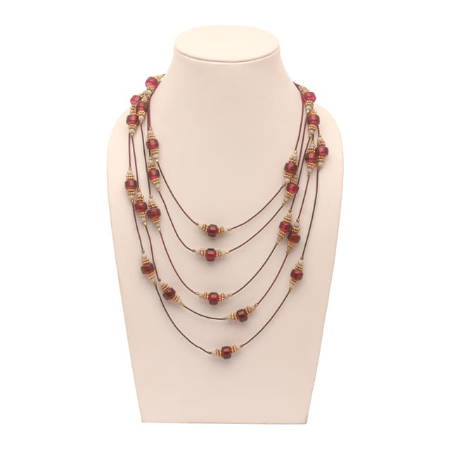 DCA Women's Red,Golden & White Multi-Strand Glass Necklace (4436) Glass Necklace (DC4436NK)
