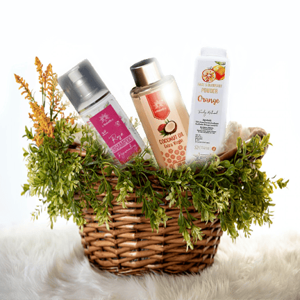 Gift Pack 551 - Rose Shampoo (125 ml), Coconut Oil (100 ml), Orange Face Powder & Deo (100gm)