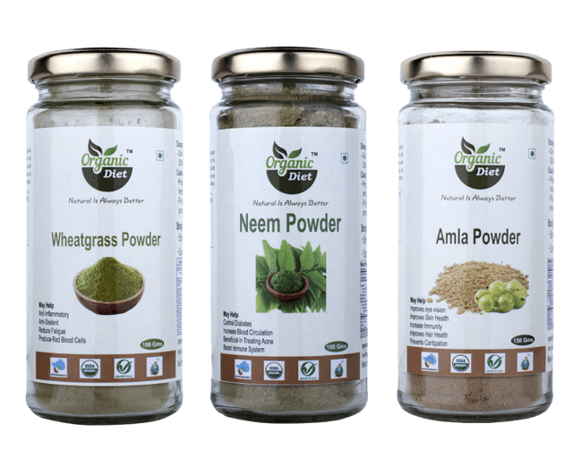Gift Pack 651 - Wheatgrass Powder (100 gm), Neem Powder (100 gm), Amla Powder (150 gm)