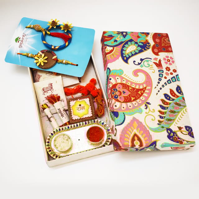 Gaukriti Handmade Cow Dung Eco-friendly Bhai Bhabhi Rakhi box (GK R 509)