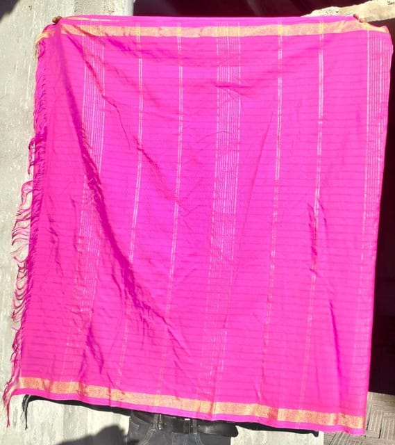 Vidhaan Saree Pink 6.5 mtr (Golden Tar Border Cotton Saree with Blouse VH211)