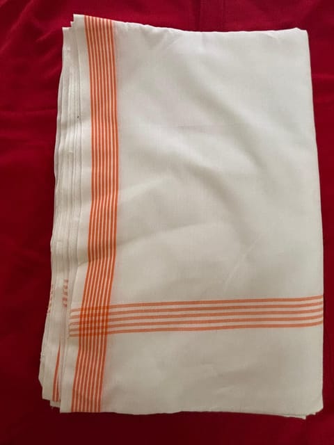Dhoti Dupatta set White with Orange Border VH214