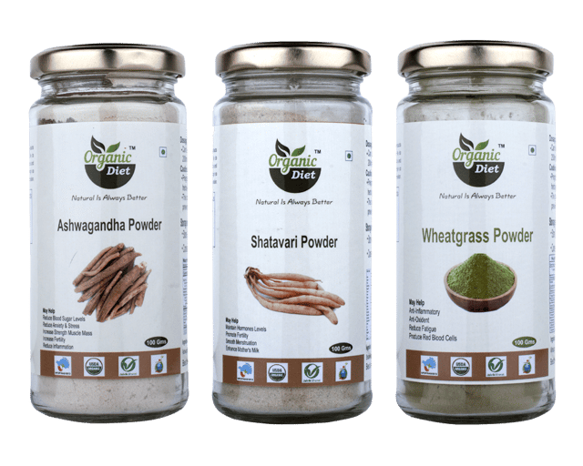 Gift Pack 701 - Ashwagandha Powder (100 gm), Shatavari Powder (100 gm), Wheatgrass Powder (100 gm)