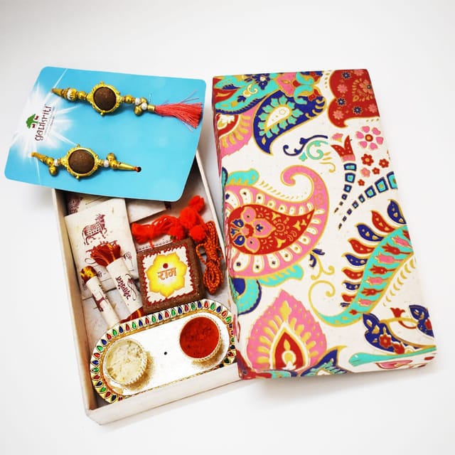 Gaukriti Handmade Cow Dung Eco-friendly Bhai Bhabhi Rakhi Box (GK R 514)