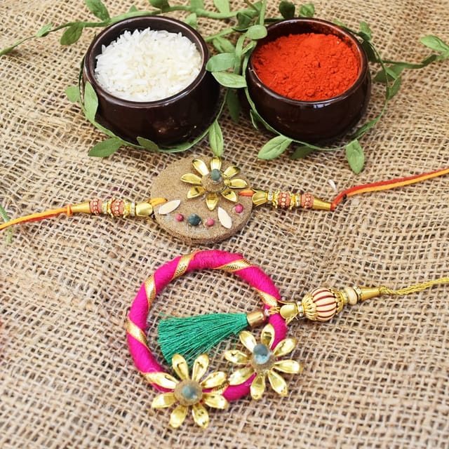 Gaukriti Handmade Cow Dung Eco-friendly Bhai Bhabhi Rakhi (GK R 508)