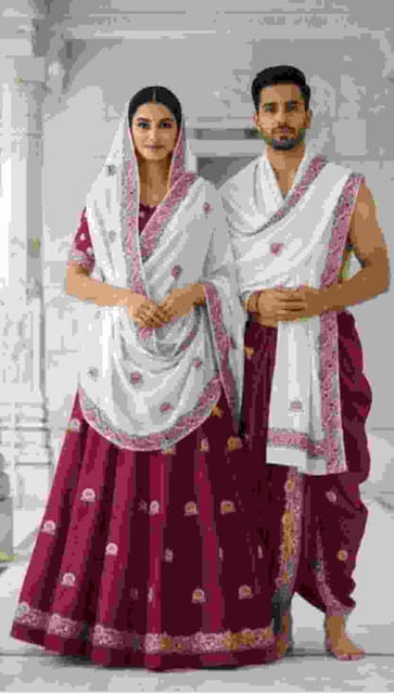 POOJA SAREE DHOTI DUPATTA JODA couple set - Red (VH219)