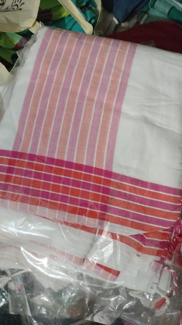 Vidhaan Saree White 6.5 mtr (Red Border Cotton Saree with Blouse VH221)